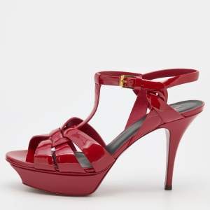 Saint Laurent Red Patent Leather Tribute Sandals Size 39.5