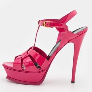 Saint Laurent Pink Patent Leather Tribute Sandals Size 39