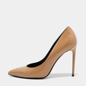 Pre Owned Saint Laurent Beige Patent Leather Pointed Toe Pumps Size 40