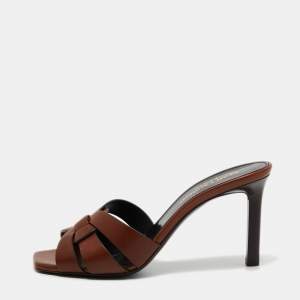Saint Laurent Tan Leather Tribute Stiletto Sandals Size 35.5