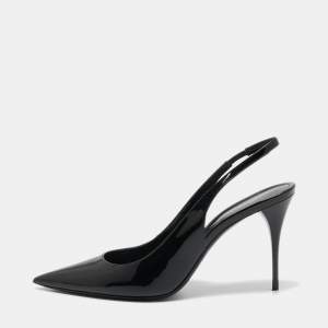 Saint Laurent Black Patent Leather Slingback Pumps Size 38.5   
