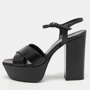 Saint Laurent Black Leather Farrah Sandals Size 38