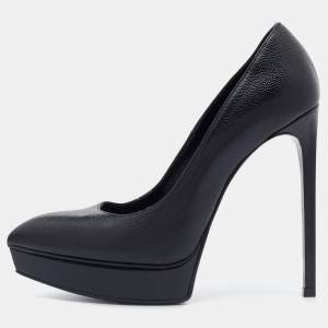 Saint Laurent Black Leather Janis Pointed Toe Pumps Size 38
