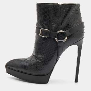 Pre Owned Saint Laurent Black Python Janis Ankle Length Boots Size 39