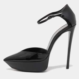 Saint Laurent Black Patent Leather Betty Ankle Strap Pumps Size 39