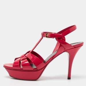 Saint Laurent Pink Patent Leather Tribute Sandals Size 39