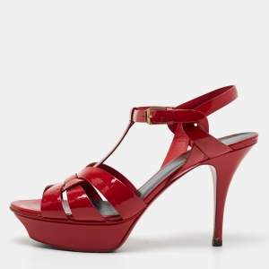 Saint Laurent Red Patent Leather Tribute Sandals Size 39