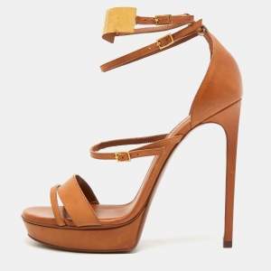 Saint Laurent Tan Leather Ankle Strap Platform Sandals Size 40