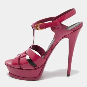 Saint Laurent Dark Pink Patent Leather Tribute Sandals Size 38.5
