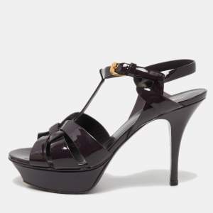 Saint Laurent Purple Patent Leather Tribute Sandals Size 38