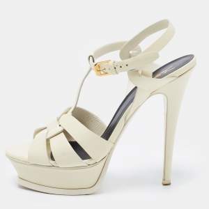 Saint Laurent White Patent Leather Tribute Sandals Size 38