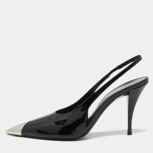 Saint Laurent Black Patent Leather Vesper Slingback Pumps Size 39