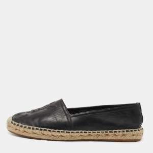 Saint Laurent Paris Black Leather Logo Espadrille Flats Size 36