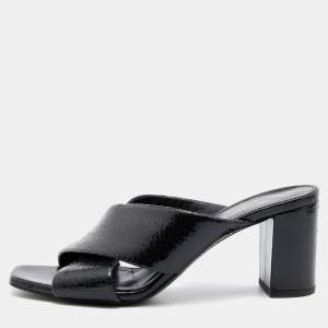 Saint Laurent Black Patent Leather Loulou Cross Strap Slide Sandals Size 36