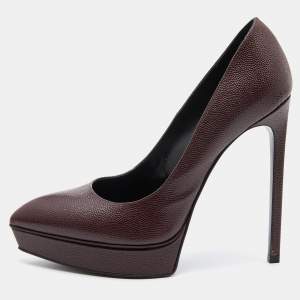 Saint Laurent Burgundy Patent Leather Janis Pointed Toe Platform Pumps Size 37