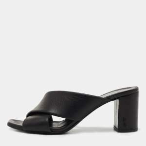 Saint Laurent Black leather Loulou Slide Sandals Size 35.5