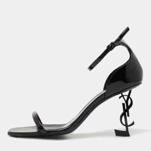 Saint Laurent Paris Black Patent Leather Opyum Sandals Size 39