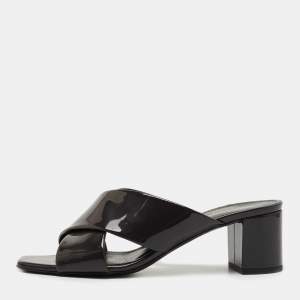 Saint Laurent Dark Grey Patent Leather Loulou Sandals Size 39