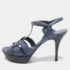 Saint Laurent Blue Leather Tribute Sandals Size 39