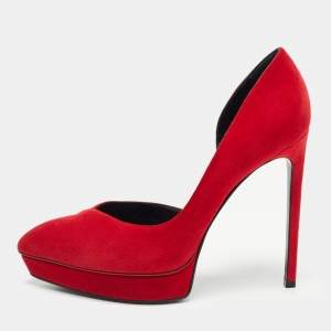 Pre Owned Saint Laurent Paris Red Suede D'orsay Pointed Toe Pumps Size 39