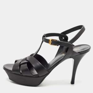 Saint Laurent Black Leather Tribute Sandals Size 38