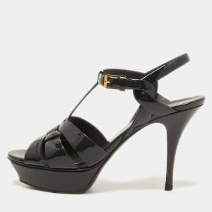 Saint Laurent Navy Blue Patent Leather Tribute Sandals Size 39