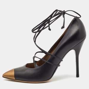 Saint Laurent Black/Metallic Leather Pointed Toe Pumps Size 41