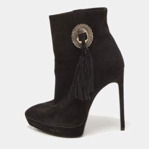 Pre Owned Saint Laurent Black Suede Ankle Boots Size 38