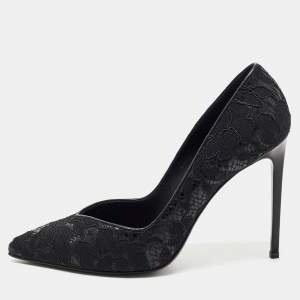 Saint Laurent Black Mesh and Lace Pointed Toe Pumps Size 40