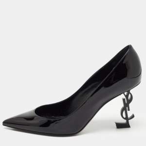 Saint Laurent Black Patent Leather Opyum Pointed Toe Pumps Size 37