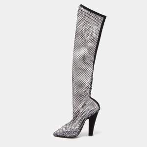 Saint Laurent Black Suede and  Crystal Embellished Mild Calf Boots Size 39