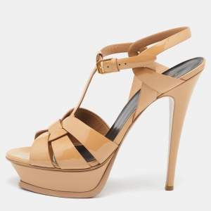 Saint Laurent Brown Patent Leather Tribute Sandals Size 40