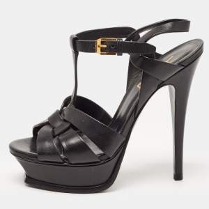 Saint Laurent Black Leather Tribute Sandals Size 35