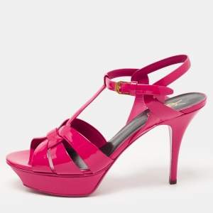 مملوكة مسبقًا Saint Laurent Pink Patent Leather Tribute Sandals Size 40.5