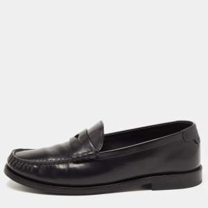 Saint Laurent Black Leather Penny Slip On Loafers Size 38.5