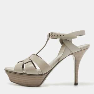 Saint Laurent Grey Leather Tribute Sandals Size 35