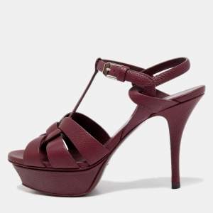 Saint Laurent Burgundy Leather Tribute  Sandals Size 35.5