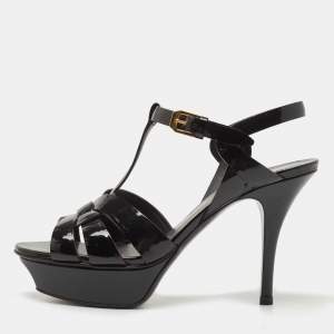 Saint Laurent Black Patent Leather Tribute Sandals Size 35