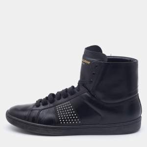 Pre Owned Saint Laurent Black Leather Signature Court Classic High Top Sneakers Size 39