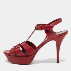 Saint Laurent Red Leather Tribute Sandals Size 37