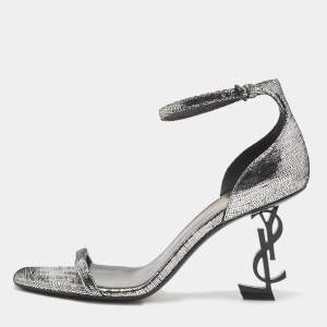 Saint Laurent Metallic Laminated Suede Opyum Sandals Size 36