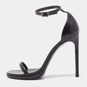 مملوكة مسبقًا Saint Laurent Black Leather Jane Ankle Strap Sandals Size 37