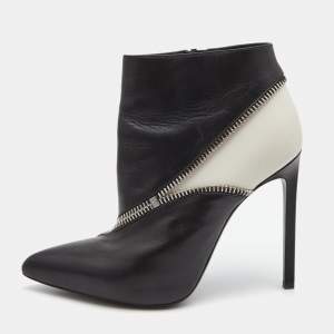 Saint Laurent Black/White Leather Color Block Ankle Booties Size 36