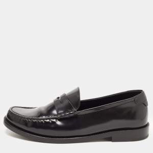Saint Laurent Paris Black Leather Penny Slip On Loafers Size 38.5