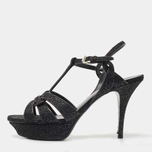 Saint Laurent Black Textured Suede Tribute Sandals Size 39