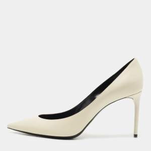 Saint Laurent White Leather Pointed Toe Pumps Size 38.5