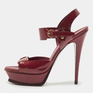 Saint Laurent Plum Patent Leather Platform Ankle Strap Sandals Size 40