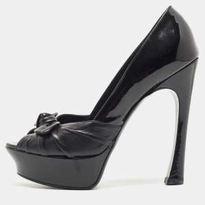 Saint Laurent Black Patent and Leather Palais Bow Pumps Size 37.5