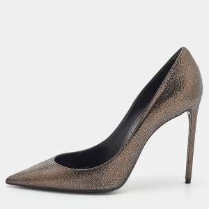 Saint Laurent Metallic Leather Anja Pointed Toe Pumps Size 38.5