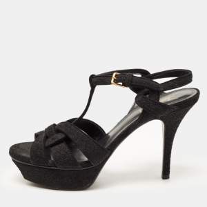 Saint Laurent Black Suede Tribute Sandals Size 38